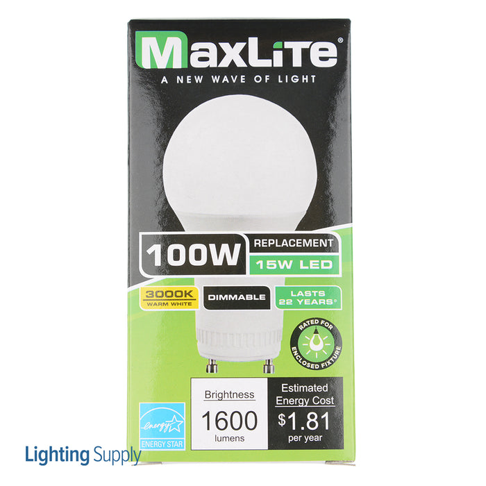 Maxlite 14099415 Enclosed Rated 15W Dimmable LED Omni A19 GU24 3000K Generation 8 (E15A19GUDLED30/G8S)