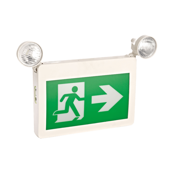 EIKO ES2-RC1PC6B-3 Thermoplastic RM Exit Sign Combo 6W 2-Heads Battery Back-Up 120-347V White (313424)