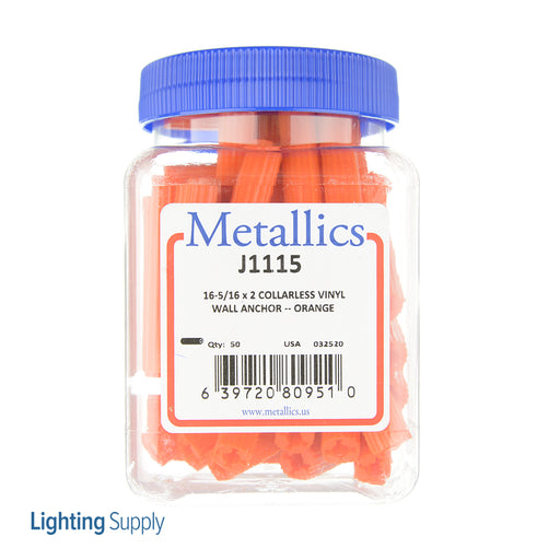 Metallics 16-5/16 2 Inch Orange Collarless Vinyl Wall Anchor-50 Per Jar (J1115)