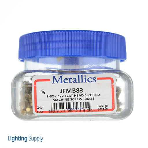 Metallics 8-32 X 1/2 Flat Head Slotted Machine Screw Brass-100 Per Jar (JFMB83)