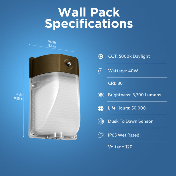 Feit Electric 40W 3700Lm Daylight 5000K Security LED Wall Pack (S8WPK/850/DD/BZ)