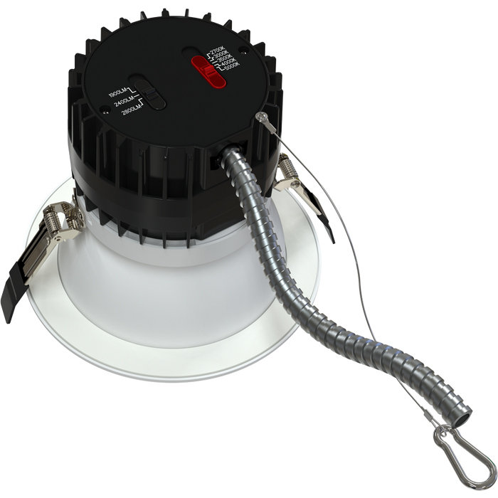 RAB 6 Inch Modular Downlight Kit Wattage/CCT Selectable 30W/24W/18W 2700K/3000K/3500K/4000K/5000K 25 to 45 Degree Adjustable Beam Angle 120-277V Dimmable (ND22-30-6HRW)