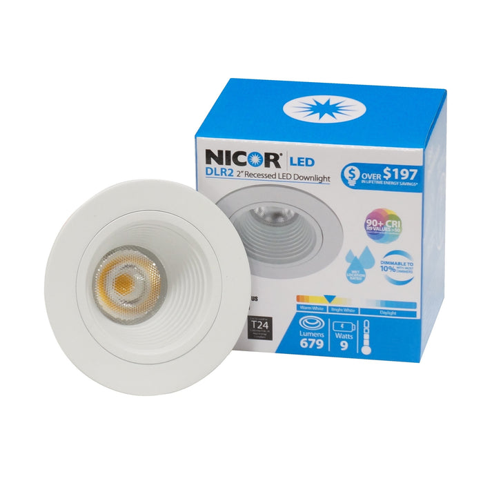 NICOR DLR2 Series 2 Inch Retrofit LED Downlight With Baffle Trim White 2700K (DLR2-10-120-2K-WH-BF)