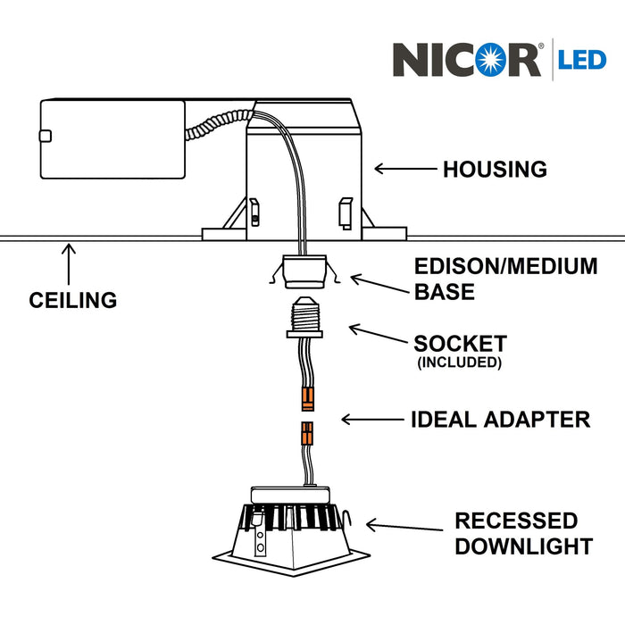 NICOR DLQ4 Series 4 Inch Square LED Downlight Retrofit Kit 2700K (DLQ4-10-120-2K-WH)