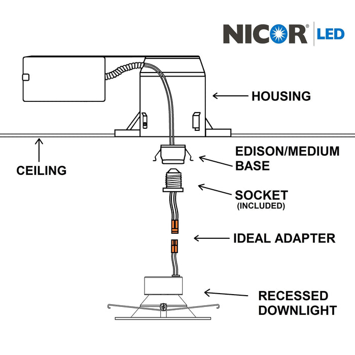 NICOR DQR Series 5 Inch White Square LED Recessed Downlight 2700K (DQR5-10-120-2K-WH-BF)