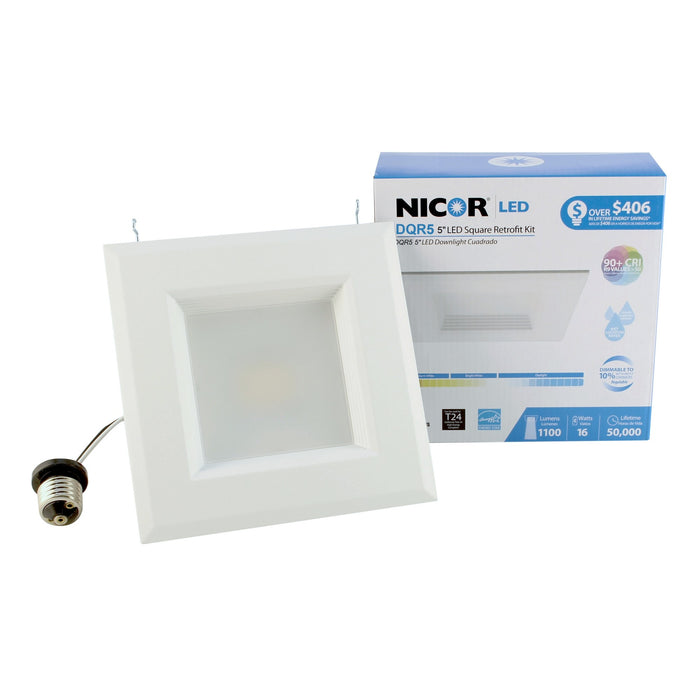 NICOR DQR Series 5 Inch White Square LED Recessed Downlight 2700K (DQR5-10-120-2K-WH-BF)