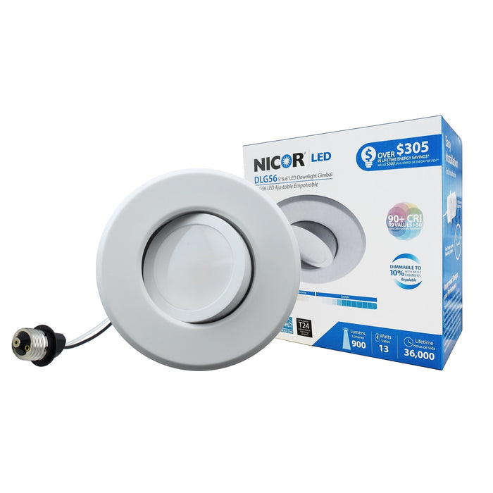 NICOR DLG56 Series 5 Inch/6 Inch LED Gimbal Downlight Retrofit Kit 2700K White (DLG56-10-120-2K-WH)