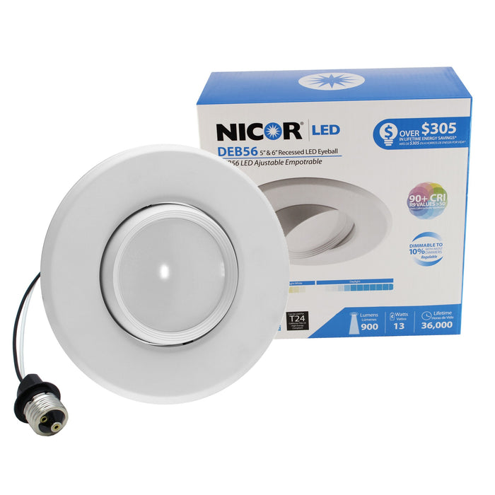 NICOR DEB56 Series 5 Inch/6 Inch Adjustable LED Eyeball Retrofit Downlight Kit 2700K (DEB56-20-120-2K-WH)