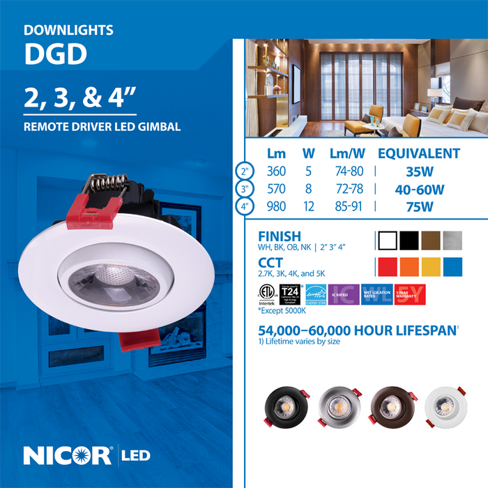 NICOR 3 Inch LED Gimbal Recessed Downlight Oil-Rubbed Bronze 3000K (DGD311203KRDOB)