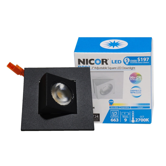 NICOR DQR Series 2 Inch Square Eyeball LED Downlight Black 3000K (DQR2-AA-10-120-3K-BK)