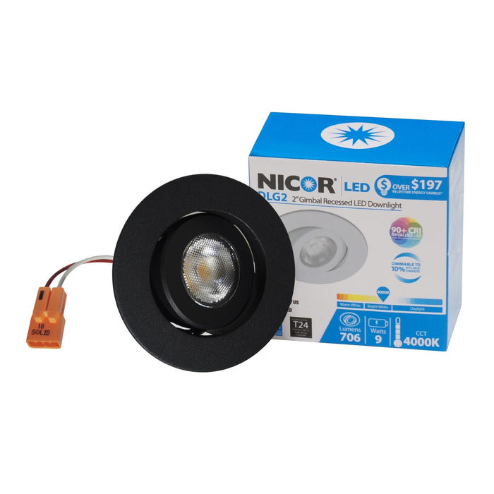 NICOR DLG2 Series 2 Inch LED Gimbal Downlight Black 3000K (DLG2-10-120-3K-BK)