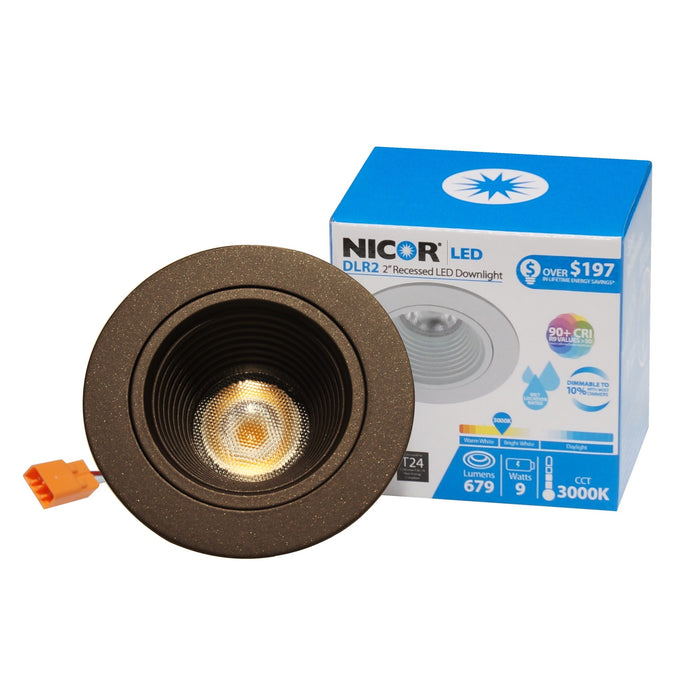 NICOR DLR2 Series 2 Inch Retrofit LED Downlight With Baffle Trim Oil-Rubbed Bronze 3000K (DLR2-10-120-3K-OB-BF)