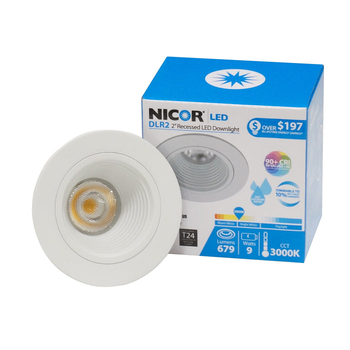 NICOR DLR2 Series 2 Inch Retrofit LED Downlight With Baffle Trim White 3000K (DLR2-10-120-3K-WH-BF)