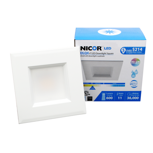 NICOR DLQ4 Series 4 Inch Square LED Downlight Retrofit Kit 3000K (DLQ4-10-120-3K-WH)