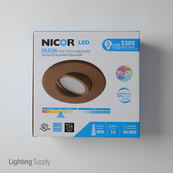 NICOR DLG56 Series 5 Inch/6 Inch LED Gimbal Downlight Retrofit Kit 3000K Oil-Rubbed Bronze (DLG56-10-120-3K-OB)