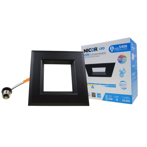 NICOR DQR Series 6 Inch Black Square LED Recessed Downlight 3000K (DQR6-10-120-3K-BK-BF)