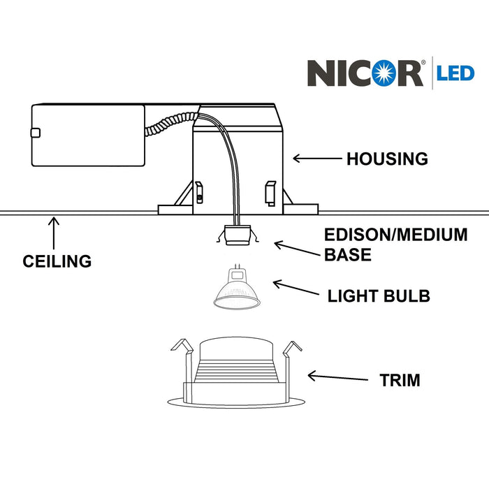 NICOR 4 Inch White Recessed Baffle Trim For MR16 Bulb (14002)