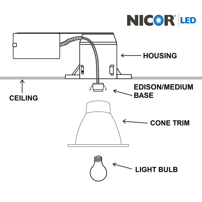 NICOR 6 Inch Clear Reflector Cone With White Trim Ring (17552A)