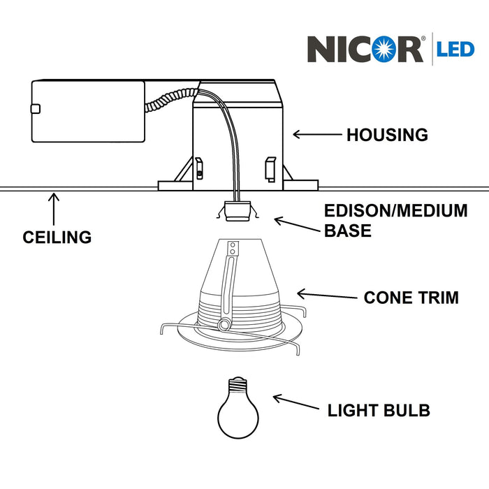 NICOR 6 Inch White Cone Baffle Trim With Mounting Clips Fits 6 Inch Housings (17550ACLP)