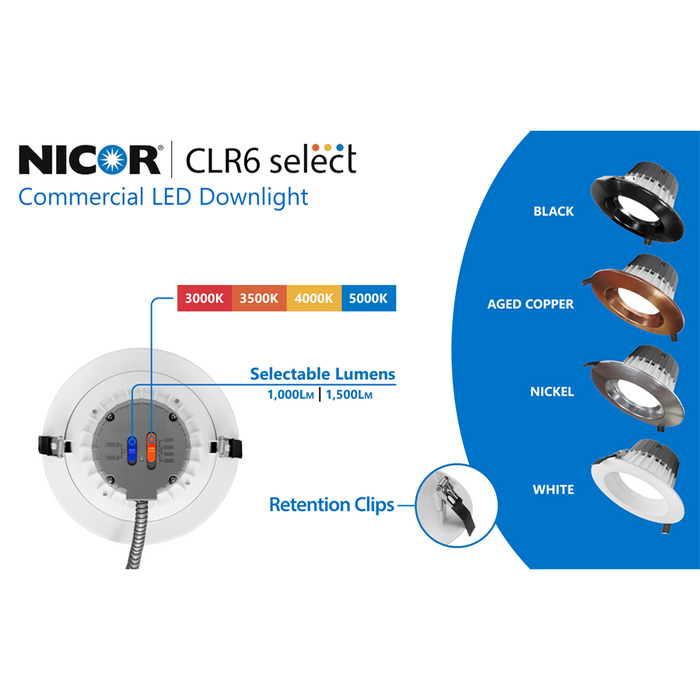 NICOR CLR-Select 6 Inch White Commercial Canless LED Downlight Kit (CLR62SWRVS9WH)