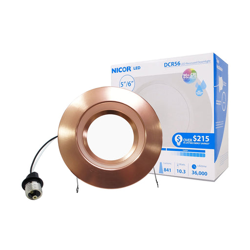 NICOR DCR56 Series 5-6 Inch 800Lm LED Recessed Downlight Retrofit Fixture Aged Copper 2700K 120V (DCR561081202KAC)