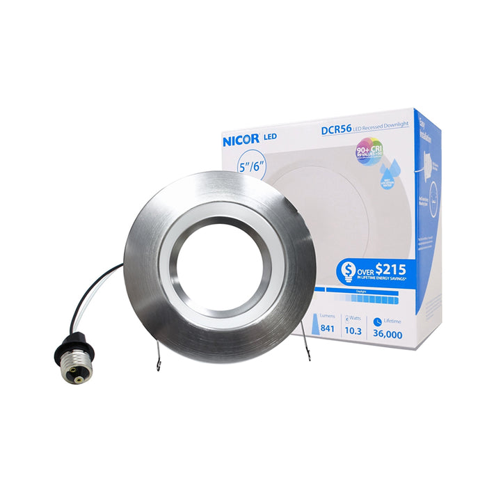 NICOR DCR56 Series 5-6 Inch 800Lm LED Recessed Downlight Retrofit Fixture Nickel 4000K 120V (DCR561081204KNK)