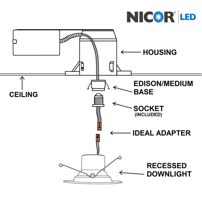 NICOR DCR56 Series 5-6 Inch 800Lm LED Recessed Downlight Retrofit Fixture White 4000K 120V (DCR561081204KWH)