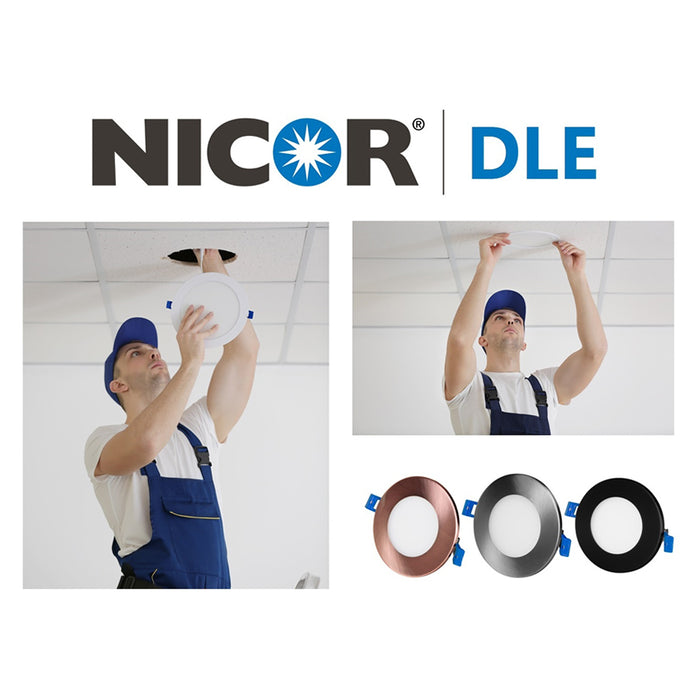 NICOR DLE3 Series 3 Inch Round Nickel Flat Panel LED Downlight 4000K (DLE321204KRDNK)
