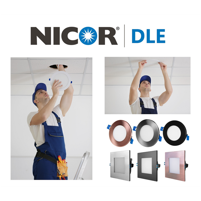 NICOR DLE4 Series 4 Inch Square Black Flat Panel LED Downlight 4000K (DLE421204KSQBK)