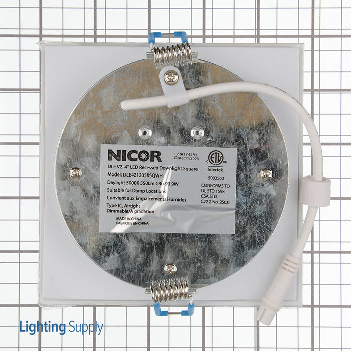 NICOR DLE4 Series 4 Inch Square Black Flat Panel LED Downlight 5000K (DLE421205KSQBK)