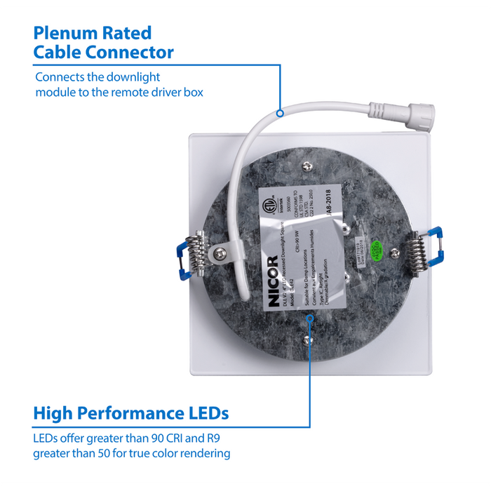 NICOR DLE4 Series 4 Inch Square Black Flat Panel LED Downlight 5000K (DLE421205KSQBK)