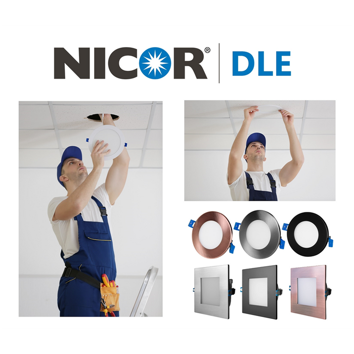 NICOR DLE4 Series 4 Inch Square Black Flat Panel LED Downlight 5000K (DLE421205KSQBK)