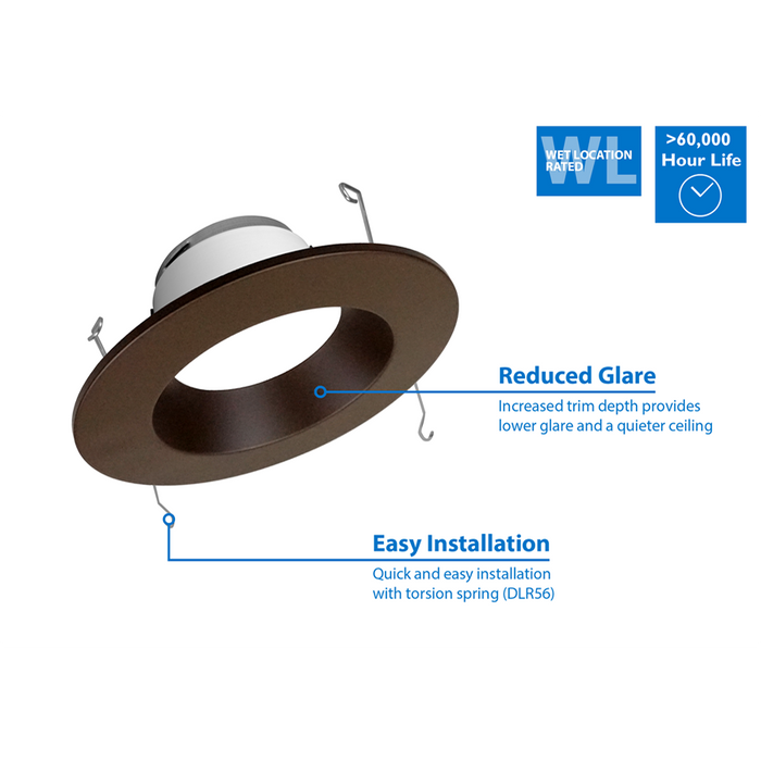 NICOR DLR56 V5 5 Inch/6 Inch Oil-Rubbed Bronze Recessed LED Downlight System 1200Lm 3000K (DLR565SYS123KOB)