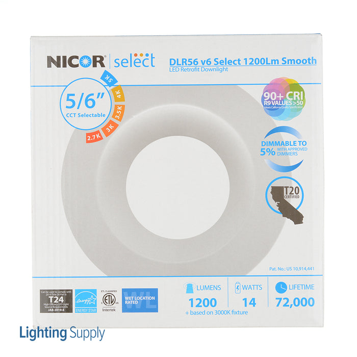 NICOR DLR56(v6) 5/6 Inch White 1200Lm Selectable Recessed LED Downlight (DLR56612120SWH)