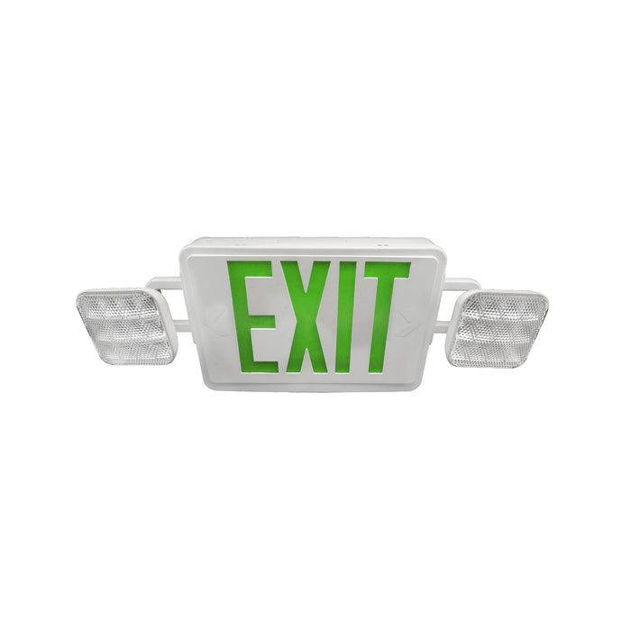 NICOR LED Emergency Exit Sign With Dual Adjustable LED Heads White With Green Lettering (ECL1-10-UNV-WH-G-2)