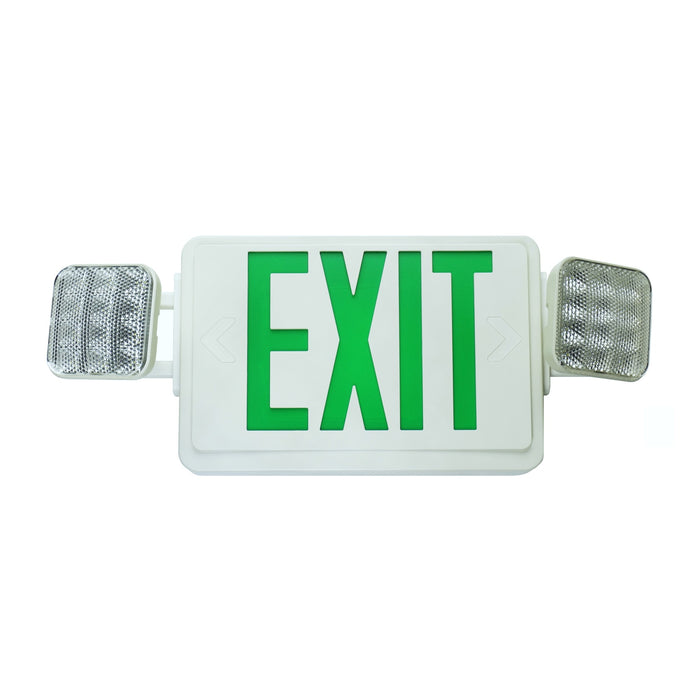 NICOR LED Emergency Exit Sign With Dual Adjustable LED Heads White With Green Lettering (ECL1-10-UNV-WH-G-2)