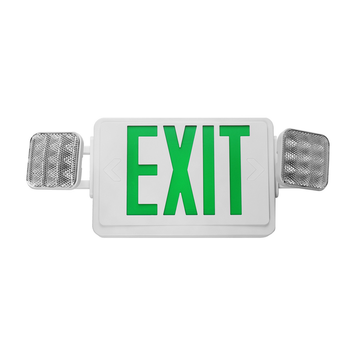 NICOR LED Emergency Exit Sign With Dual Adjustable LED Heads White With Green Lettering (ECL1-10-UNV-WH-G-2)