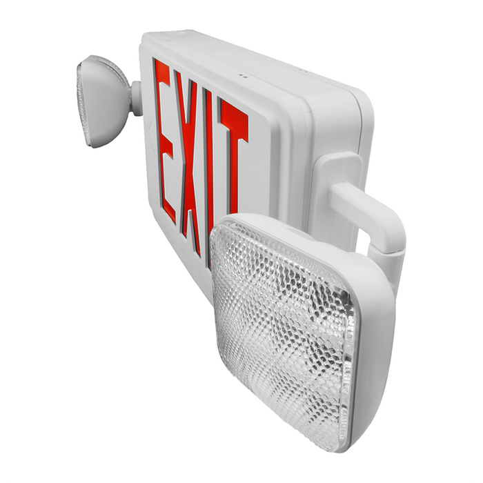 NICOR LED Emergency Exit Sign With Dual Adjustable LED Heads White With Red Lettering (ECL1-10-UNV-WH-R-2)