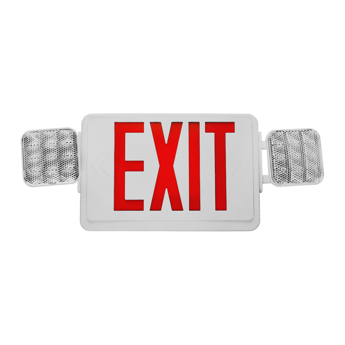 NICOR LED Emergency Exit Sign With Dual Adjustable LED Heads White With Red Lettering (ECL1-10-UNV-WH-R-2)