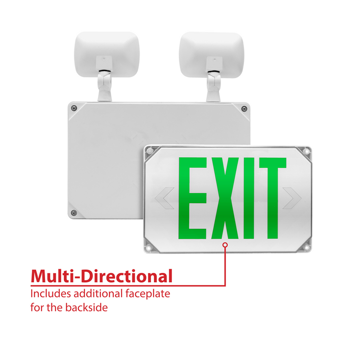 NICOR LED Wet Location Emergency Exit Sign With Adjustable Light Heads Green Lettering 6400K 2.94W 190Lm 120/277V (ECL51UNVWHG2)