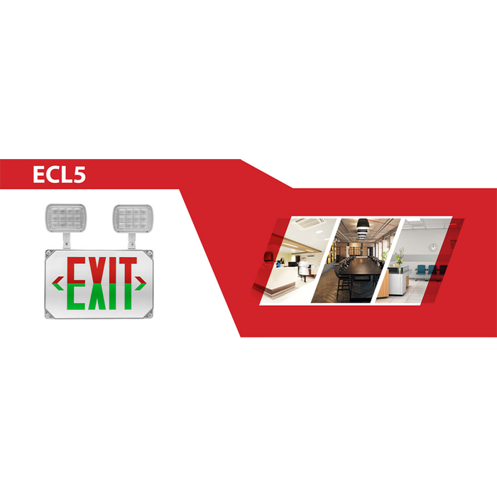 NICOR LED Wet Location Emergency Exit Sign With Adjustable Light Heads Green Lettering 6400K 2.94W 190Lm 120/277V (ECL51UNVWHG2)