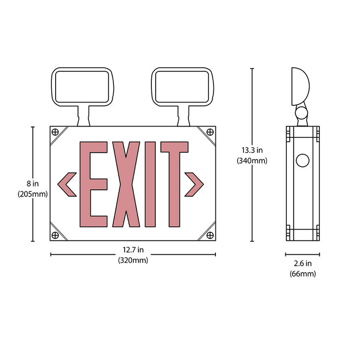 NICOR LED Wet Location Emergency Exit Sign With Adjustable Light Heads Red Lettering 6400K 2.9W 190Lm 120/277V (ECL51UNVWHR2)