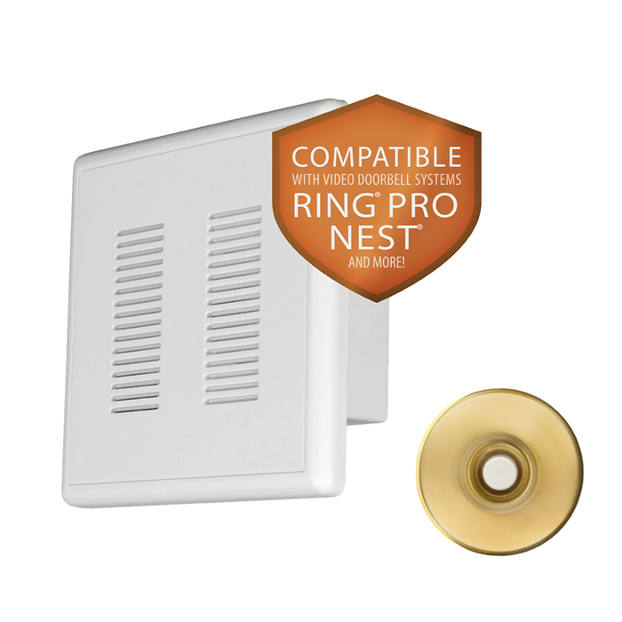 NICOR PrimeChime Plus 2 Video Compatible Doorbell Chime Kit With Polished Brass Stucco Button (PRCP2SBPB)