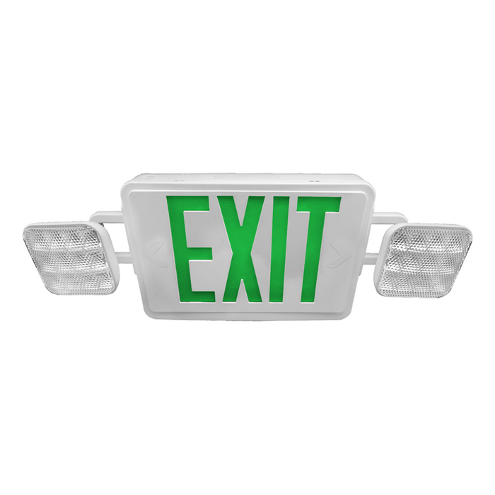 NICOR Remote Capable LED Emergency Exit Sign With Dual Adjustable LED Heads White With Green Lettering (ECL1-10-UNV-WH-G2R)