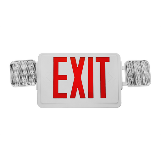 NICOR Remote Capable LED Emergency Exit Sign With Dual Adjustable LED Heads White With Red Lettering (ECL1-10-UNV-WH-R2R)