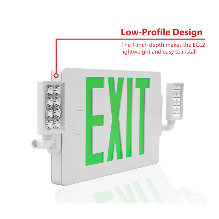 NICOR Slim LED Emergency Exit Sign Combination Green Lettering K 3.3W 120/277V (ECL21UNVWHG2)