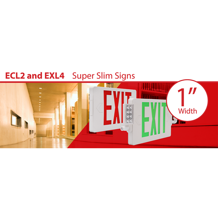 NICOR Slim LED Emergency Exit Sign Combination Green Lettering K 3.3W 120/277V (ECL21UNVWHG2)