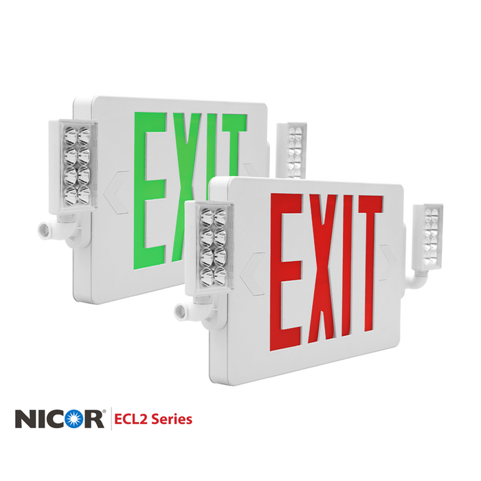 NICOR Slim LED Emergency Exit Sign Combination Green Lettering K 3.3W 120/277V (ECL21UNVWHG2)