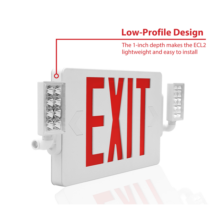 NICOR Slim LED Emergency Exit Sign Combination Red Lettering K 3.3W 120/277V (ECL21UNVWHR2)