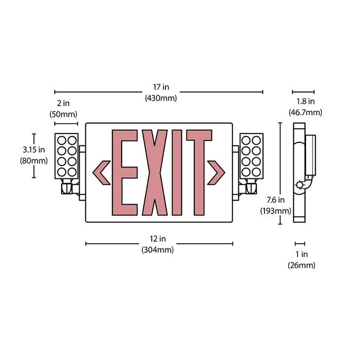 NICOR Slim LED Emergency Exit Sign Combination Red Lettering K 3.3W 120/277V (ECL21UNVWHR2)